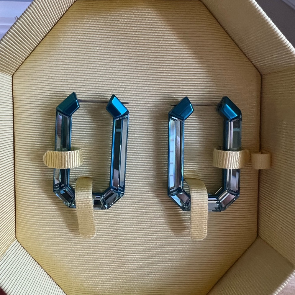 NWT Swarovski Blue Lucent Hoop Earrings